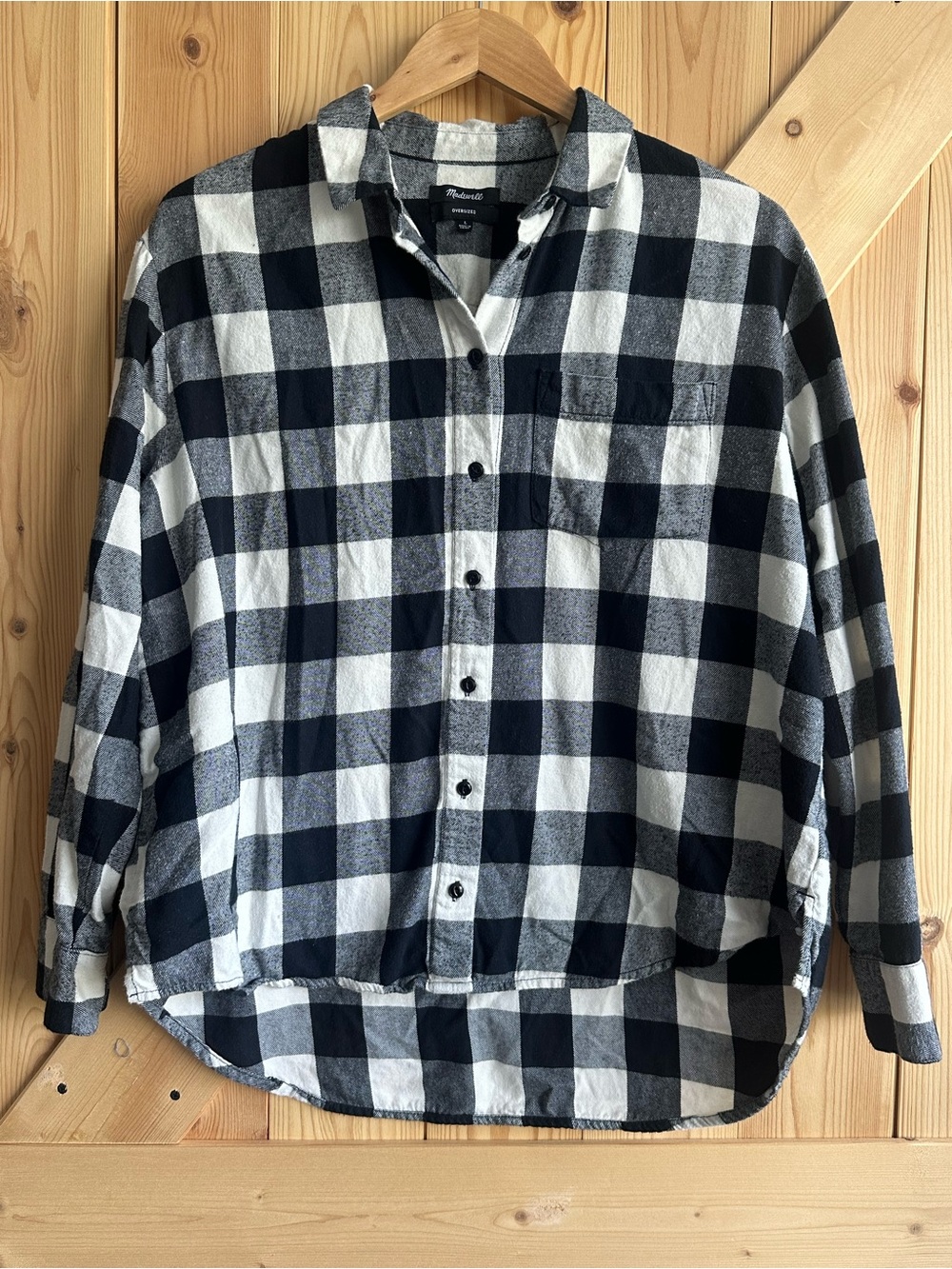 Madewell Black White Buffalo Check Oversized Flannel Button Down Shirt Size L
